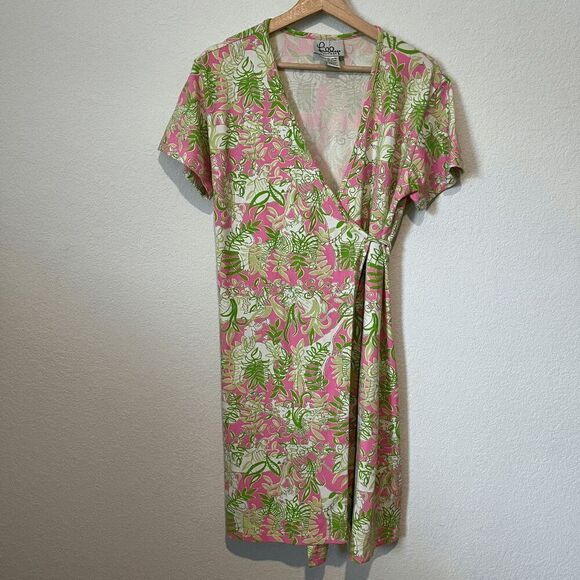 Lilly Pulitzer Vintage Pink Green Safari Floral Wrap Dress Women's Size Large - Picture 4 of 5
